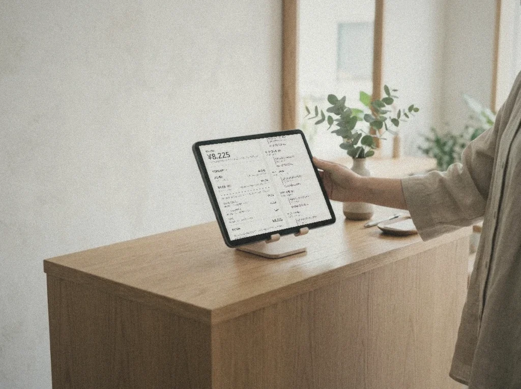 受付のタブレットに、美容師さんの今日のぶんが出ている